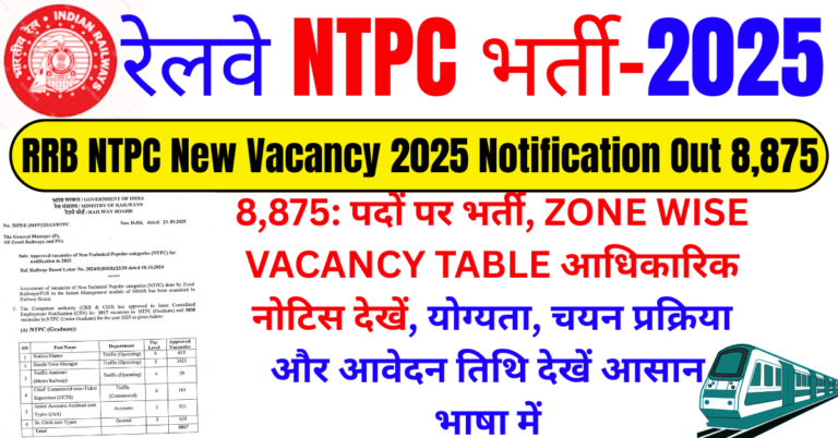 RRB NTPC New Vacancy 2025 Notification Out 8,875